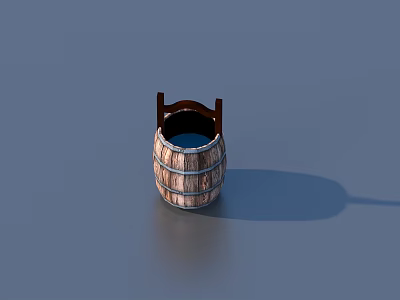 Rustic Wooden Bucket with Metal Hoops Top Handles and Blue Interior 3d model