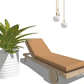 Comfortable Leisure Chair With Wooden Frame Brown Cushion Side Table Green Plant And Round Rug