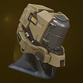 Futuristic Mechanical Helmet Featuring Tan Color And Intricate Structural Details
