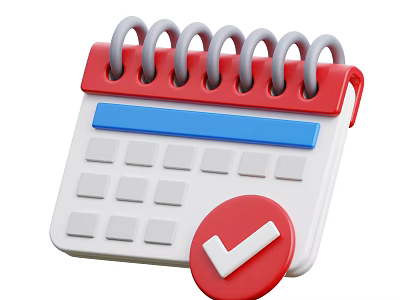 Decorative Ornament Set Featuring Spiral Bound Calendar With Blue Stripe And Red Check Mark 3d model