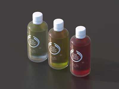 Hair Tonic Cosmetic Bottles With White Cap Green Yellow Red Liquid On Dark Background 3d model