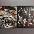 Two Art Paintings Featuring Orange Black Backgrounds Peacock Egret And Floral Designs