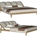 Modern Double Bed with Wooden Frame Beige and Brown Bedspread and Pillows