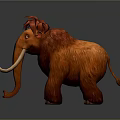 Animated Mammoth Character With Orange Fur Red Hair Decoration And White Tusks In Cartoon Style
