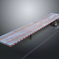 Long Flatbed Trailer With Metal Surface Red White Reflective Strips And Wheels 3d model