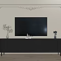 Elegant Modern Black TV Stand With Gold Legs Decorative Wall Green Plant And Ornaments