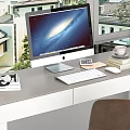 Modern Desk Setup With Computer Monitor Keyboard Mouse Books And Cup By Window