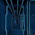 Modern Futuristic Elevator Hallway With Blue Neon Lights And Glowing Tech Lines 3d model
