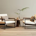 Modern Beige Chairs And Small Round Table Set With Black Frame Interior Green Plants 3d model