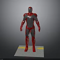 Iron Man Armor in Red and Silver Standing on Gray Platform With Yellow Lines
