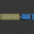 Small Blue Car Towing Yellow Camper Trailer With Windows And Roof