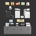 Office Equipment Collection Featuring Multifunction Printers File Cabinets And Colored Folders 3d model