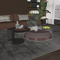 Stylish Brown Leather Sofa with Decorative Pillows Metal Glass Coffee Table Set and Potted Plant