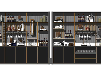 Modern Wine Cabinet With Wine Bottles Glassware Storage Shelves And Wooden Frame 3d model