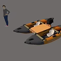 Marine Rescue Inflatable Boat With Orange Black Design And Table Near Person