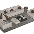 Elegant Beige Sofa Coffee Table Combination With Decorative Pillows And Side Tables On Gray Rug