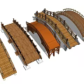 Traditional Wooden Bridges With Carved Railings And Curved Arch Structures Design