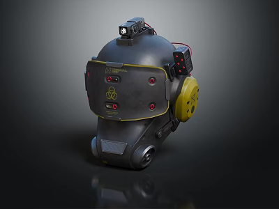 Black And Yellow Protective Device With Top Light Side Red Buttons And Warning Signs 3d model