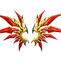Red And Golden Symmetrical Wings Decorations With Intricate Patterns And Sharp Spikes Design