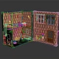 Cartoon Style Dollhouse Box Scene With Two Floors Staircase Windows And Furniture