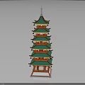 Traditional Chinese Pagoda Model Multi Tiered Design With Green Roofs Red Base And Ornate Details