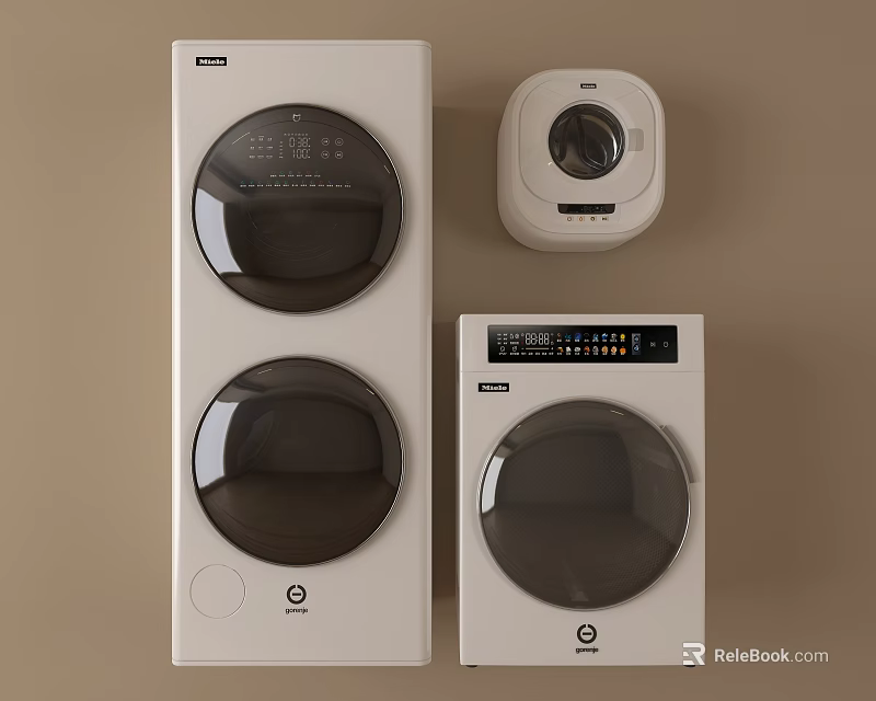 Modern Stylish Washing Machine Models With Digital Control Panels And Sleek Exteriors 3d model 