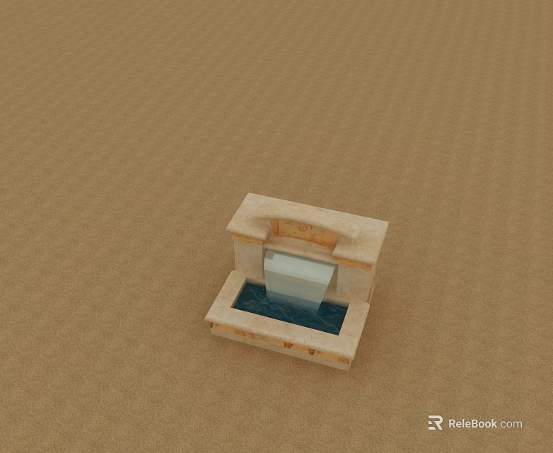 White Swing Door In Light Stone Structure With Blue Water Area And Brown Grid Background 3d model 