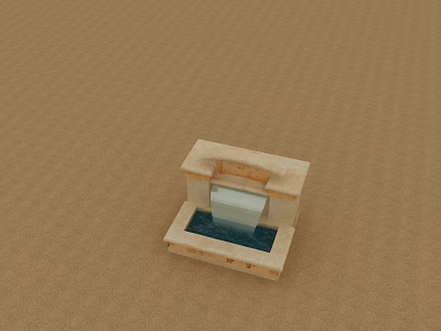 White Swing Door In Light Stone Structure With Blue Water Area And Brown Grid Background 3d model