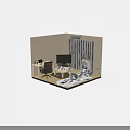 White Figure Lying In Room With Desk Computer TV And Bookshelf