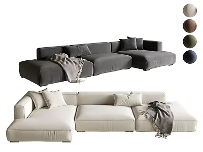 Modern Sectional Sofa with Soft Pillows Throw Blanket and Multiple Color Options 3d model