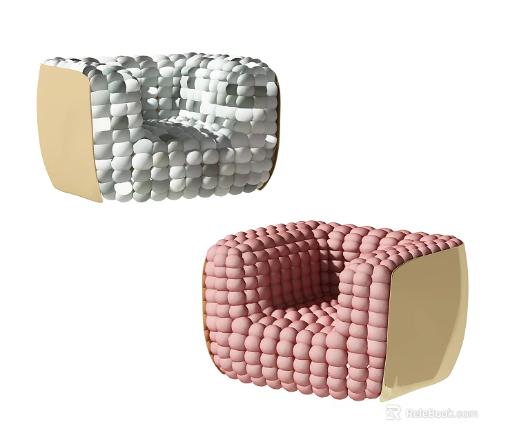 Modern Single Sofa With Spherical Texture Design In Pink Light Tones And Beige Accent 3d model 