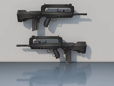 Two Black Modern Tactical Rifles With Ergonomic Grip And Barrel Design 3d model