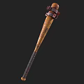 Vintage Wooden Baseball Bat Weapon With Red Decorative Bands And Wrapped Handle