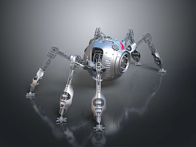 Mechanical Spider Robot With Metallic Structure Spherical Body And Multiple Mechanical Legs 3d model