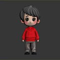 Cartoon Child With Gray Hair Red Sweater And Gray Pants