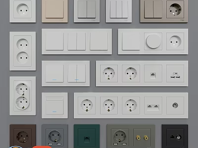 Diverse Electrical Outlets and Light Switches with Modern Wall Plate Designs in Various Colors 3d model