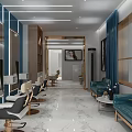 Modern Hair Salon Interior with Black Salon Chairs Double Sinks and Decorative Lighting Strips