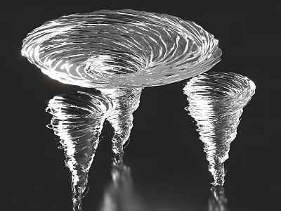 Transparent Spiral Glass Sculptures With Tornado Shape And Reflective Surface On Black Background 3d model