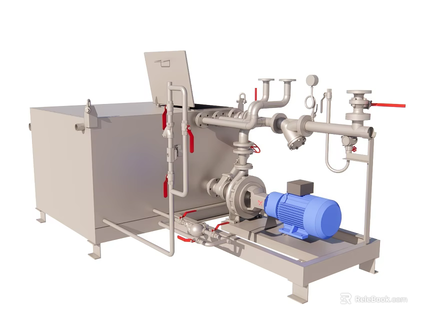 Industrial Mechanical System With Pipes Valves Blue Motor And Control Unit 3d model