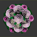 Pink And White Roses With Pink Dahlias And Green Leaves In Pink Vase
