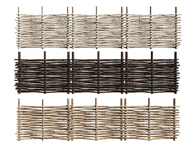 Woven Wooden Railings in Natural and Dark Brown Tones for Garden Decoration 3d model