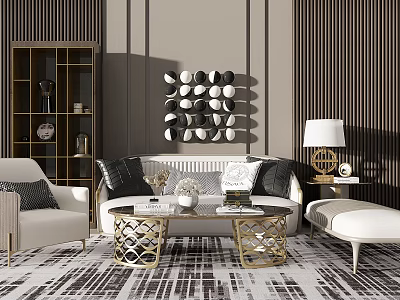 Luxury Modern Sofa And Coffee Table Set With Gold Metal Frame And Decorative Pillows 3d model