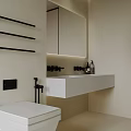 Modern Bathroom Interior With Freestanding Bathtub Wall Mounted Toilet Vanity Window Blinds And Plants