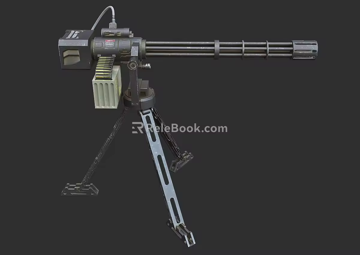 PBR Next Generation Small Machine Gun Gatling Machine Gun Machine Gun Military Weapon Rotating Machine Gun Mini Gatling Electronic Machine Gun 3d model