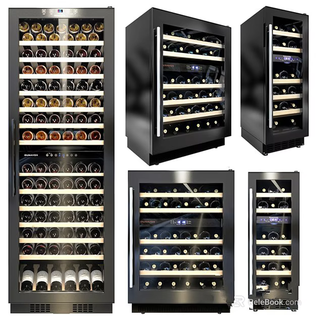 Modern Wine Cooler Design With Glass Door And Multiple Bottle Storage Shelves 3d model 