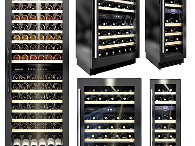 Modern Wine Cooler Design With Glass Door And Multiple Bottle Storage Shelves 3d model