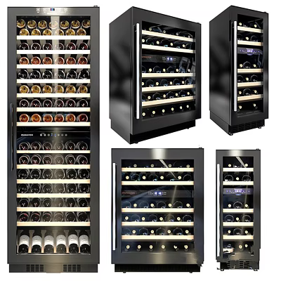 Modern Wine Cooler Design With Glass Door And Multiple Bottle Storage Shelves 3d model
