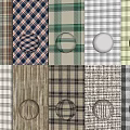 Various Fabric Textures With Round Buttons And Plaid Wood Grain Patterns 3d model