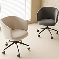 Two Modern Office Chairs Beige And Dark Gray With Curved Backrest On Wheels In Bright Room