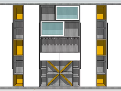 Modern TV Background Cabinet With Multi Layer Storage Shelves And Yellow Accents 3d model